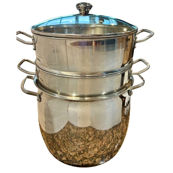 8-Qt Stainless Steel Steamer & Stock Pot Set With Glass Lid Belgique Classique - Picture 1 of 6